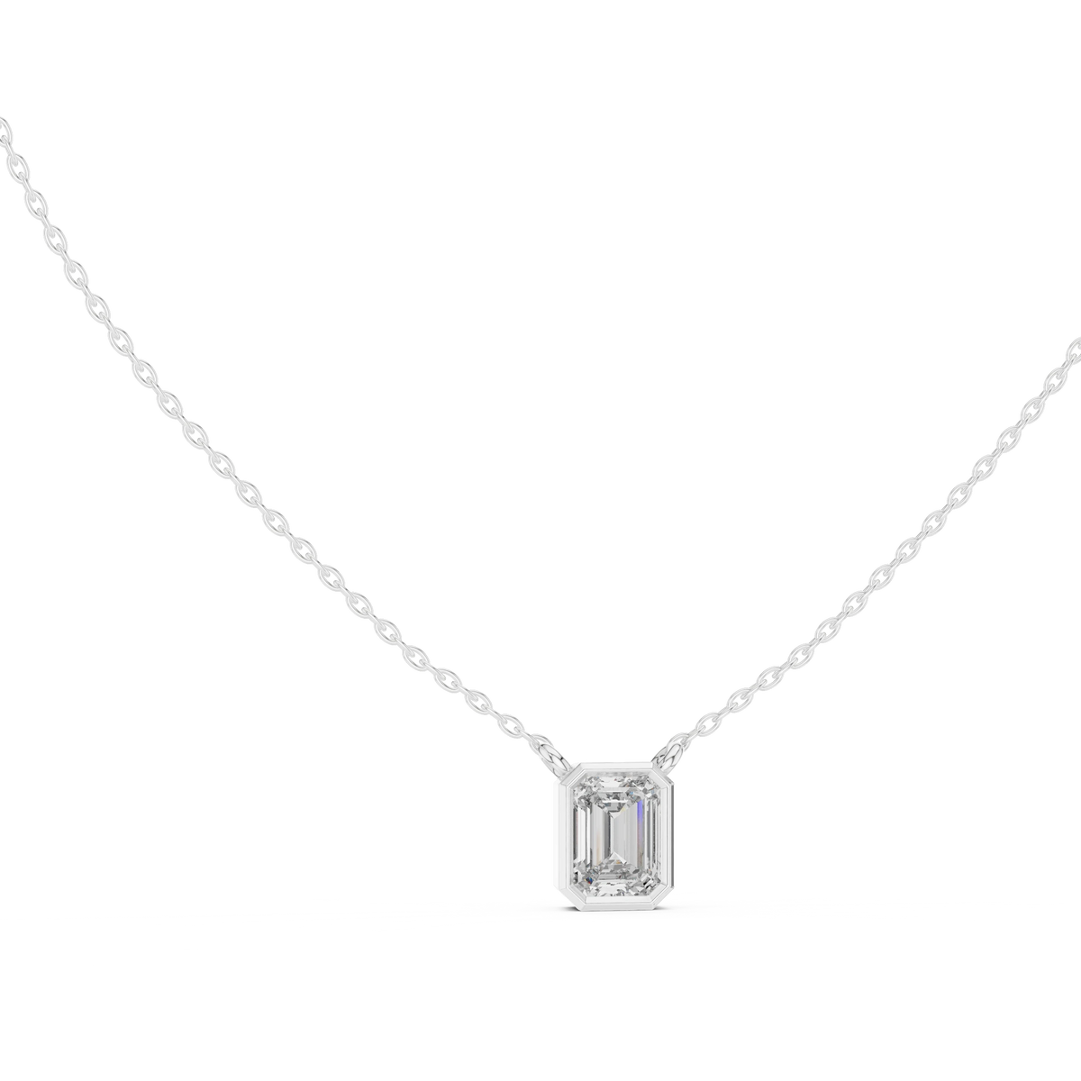 Emerald Cut Moissanite Bezel Station Pendant in white 925 sterling silver, view 1