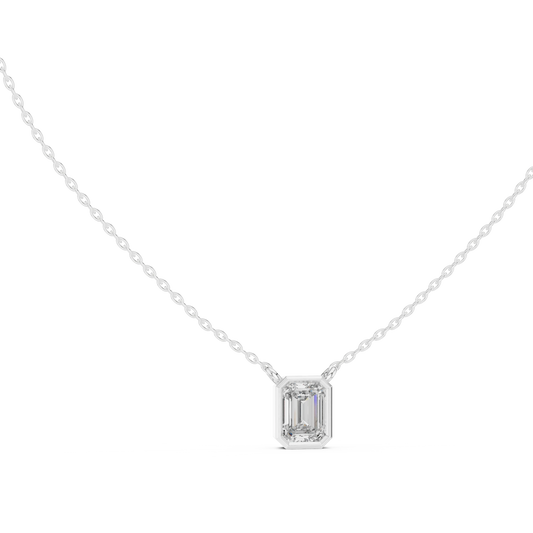 Emerald Cut Moissanite Bezel Station Pendant in white 925 sterling silver, view 1