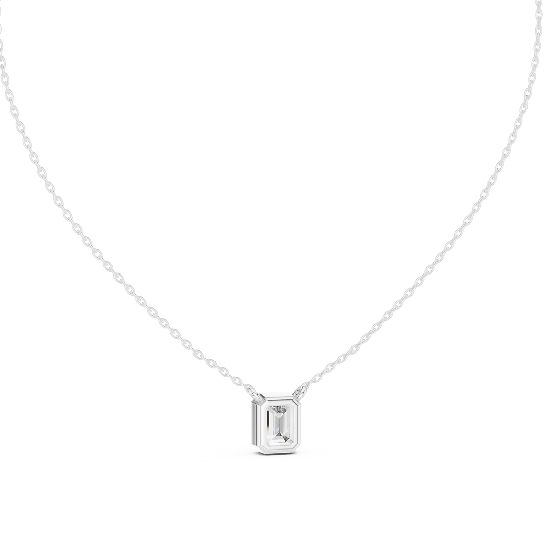 Emerald Cut Moissanite Bezel Station Pendant in white 925 sterling silver, view 4