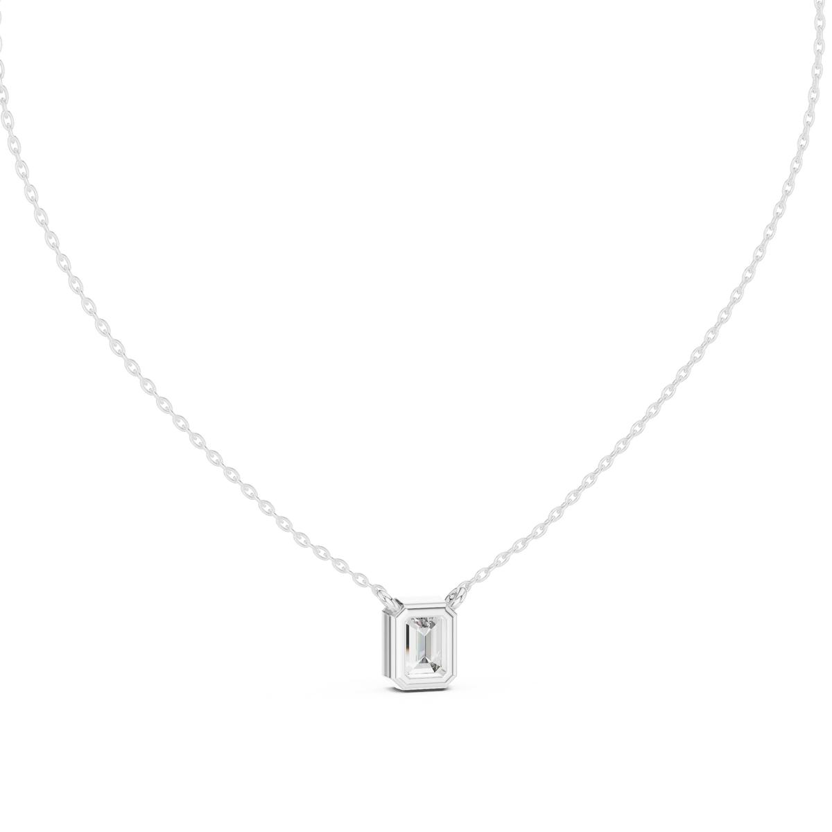 Emerald Cut Moissanite Bezel Station Pendant in white 925 sterling silver, view 4