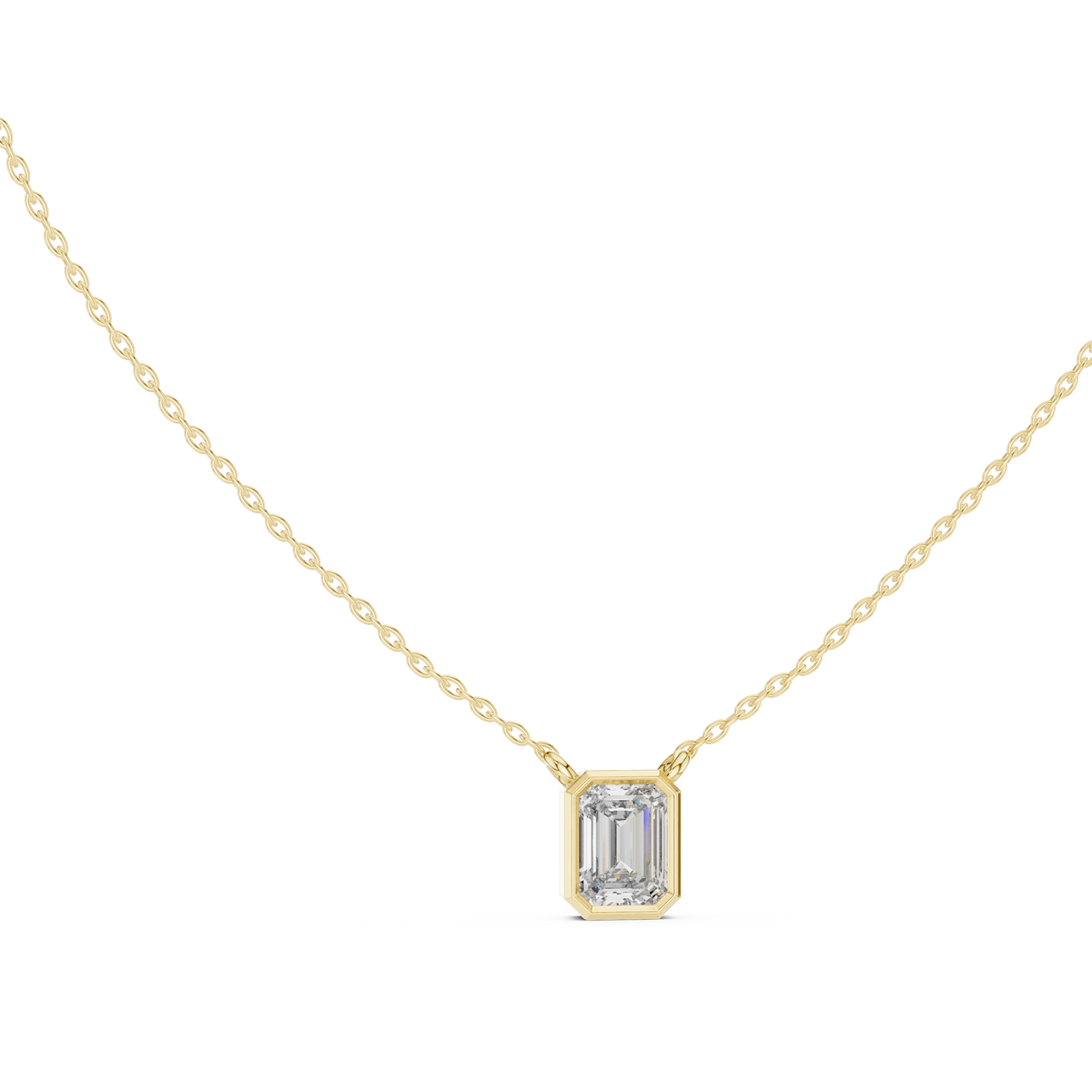 Emerald Cut Moissanite Bezel Station Pendant in yellow 925 sterling silver, view 1