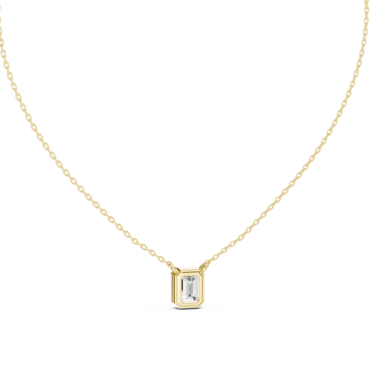 Emerald Cut Moissanite Bezel Station Pendant in yellow 925 sterling silver, view 4