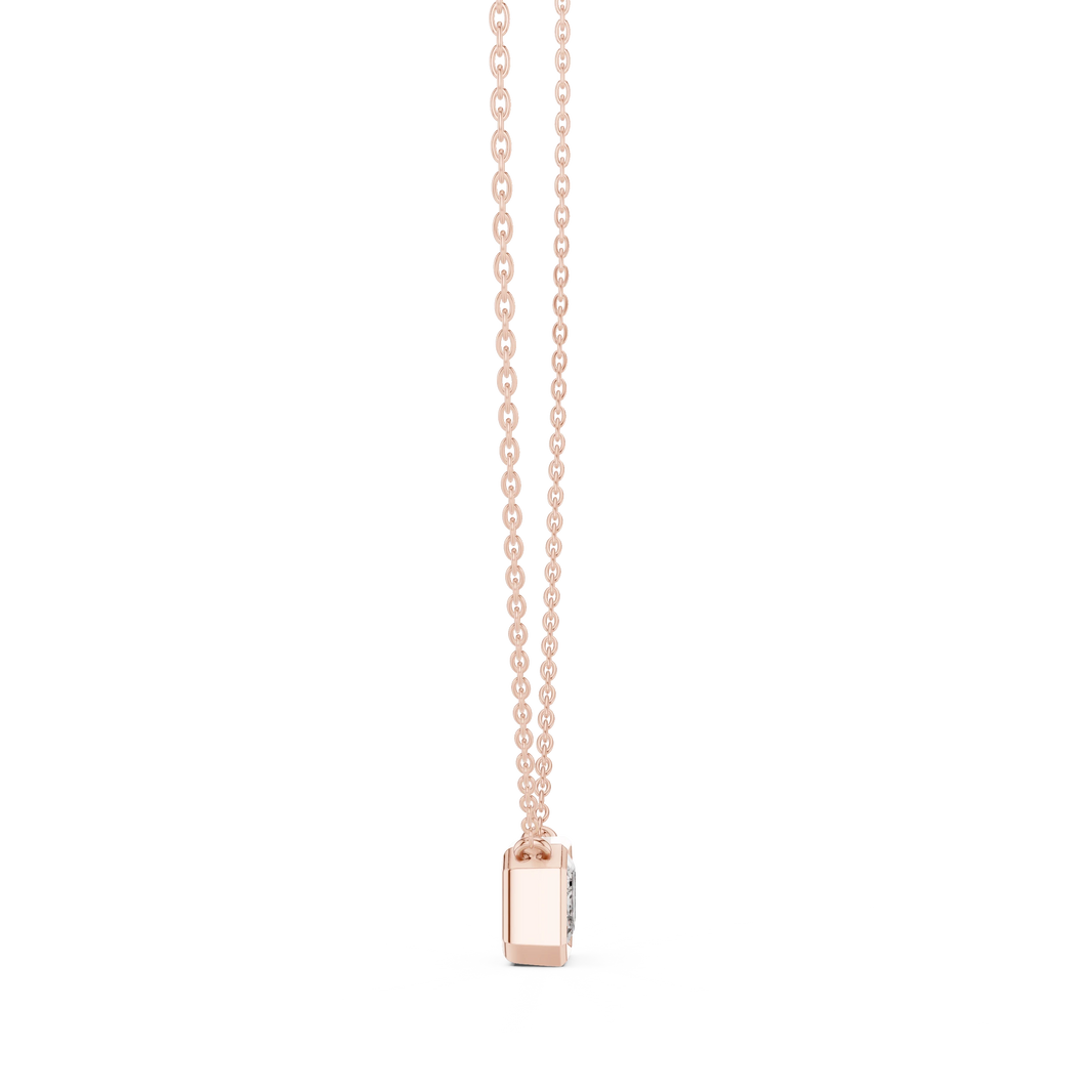 East West Emerald Cut Moissanite Bezel Pendant in rose 925 sterling silver, view 3