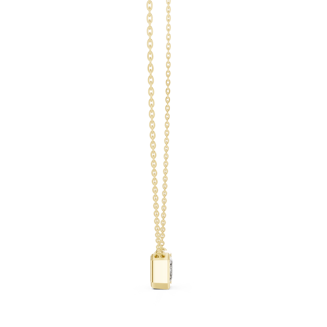 East West Emerald Cut Moissanite Bezel Pendant in yellow 925 sterling silver, view 3
