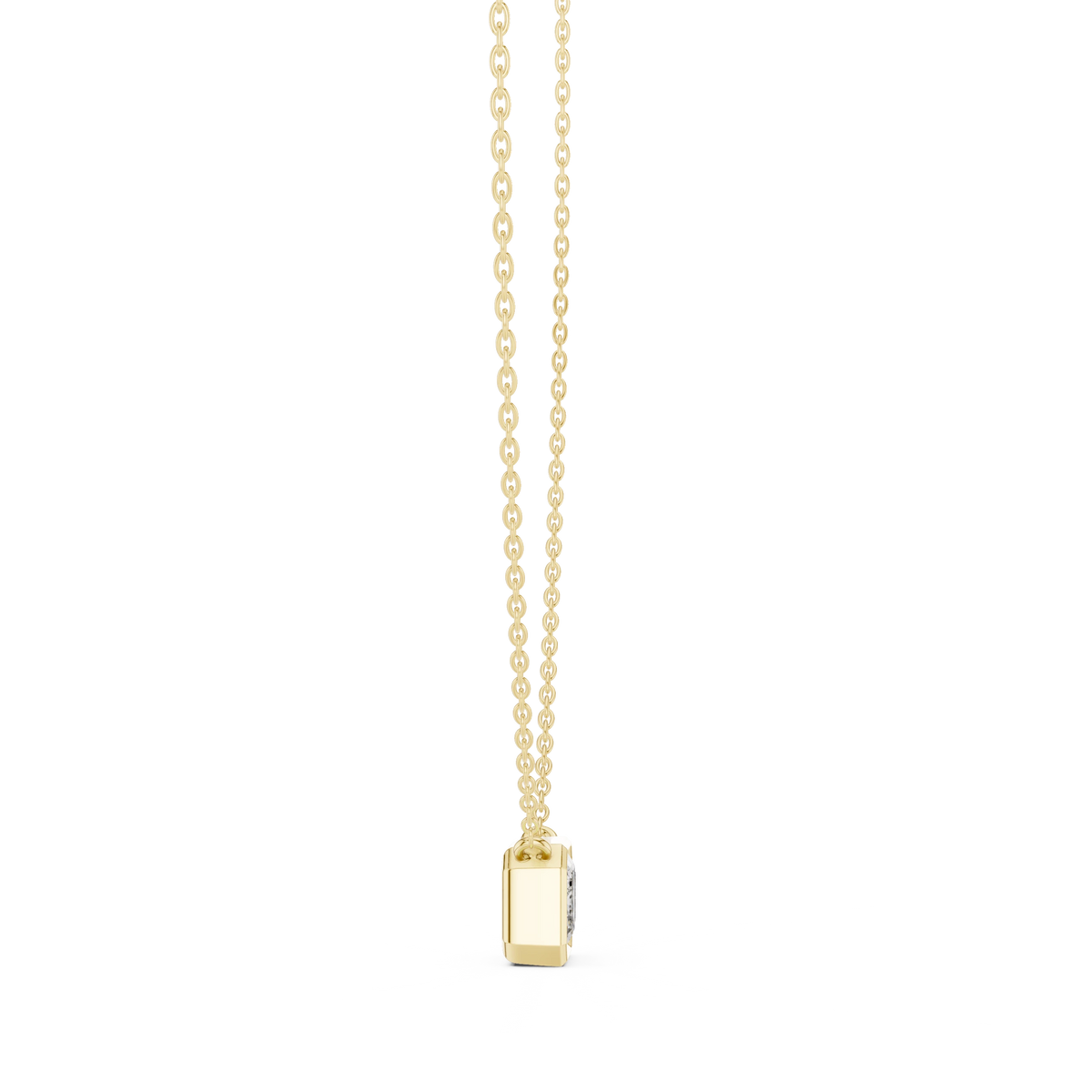 East West Emerald Cut Moissanite Bezel Pendant in yellow 925 sterling silver, view 3