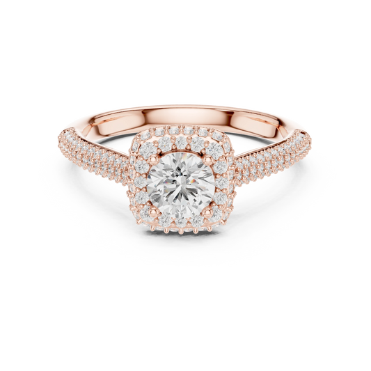Cushion Double Halo Three Sided Pavé Moissanite Ring in rose 925 sterling silver, view 4