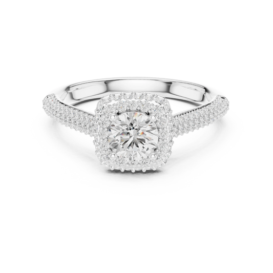 Cushion Double Halo Three Sided Pavé Moissanite Ring in white 925 sterling silver, view 4