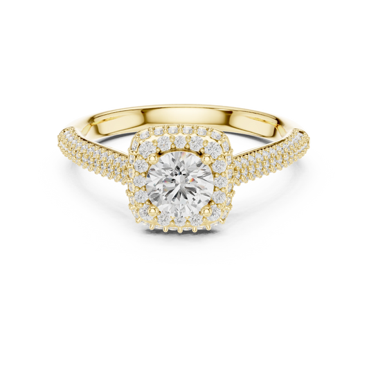 Cushion Double Halo Three Sided Pavé Moissanite Ring in yellow 925 sterling silver, view 4