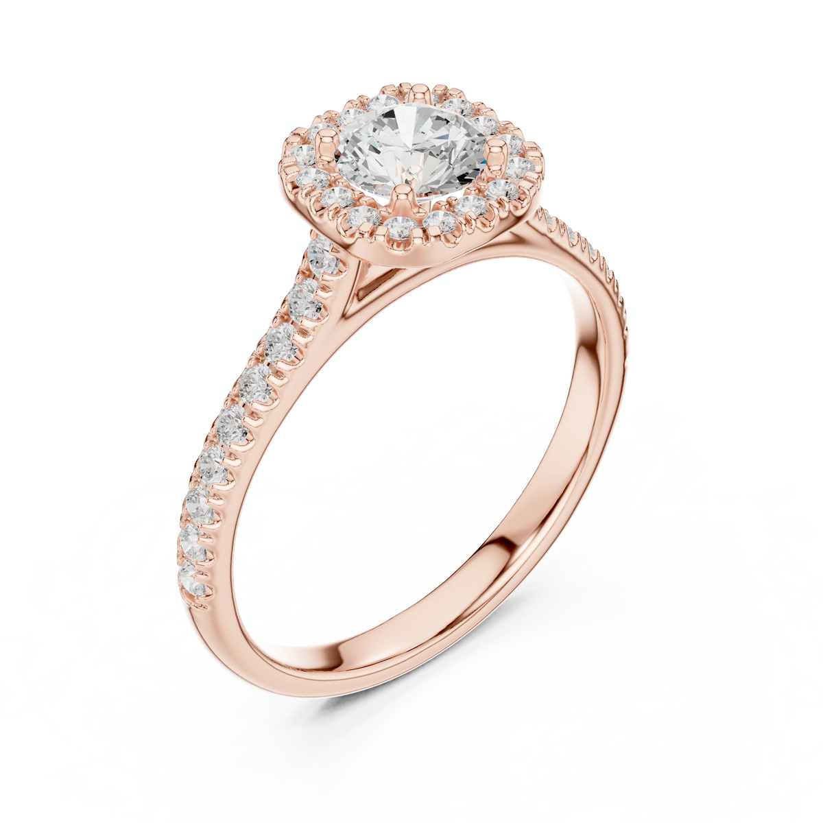 Classic Cushion Halo Pavé Moissanite Engagement Ring in rose 925 sterling silver, view 2