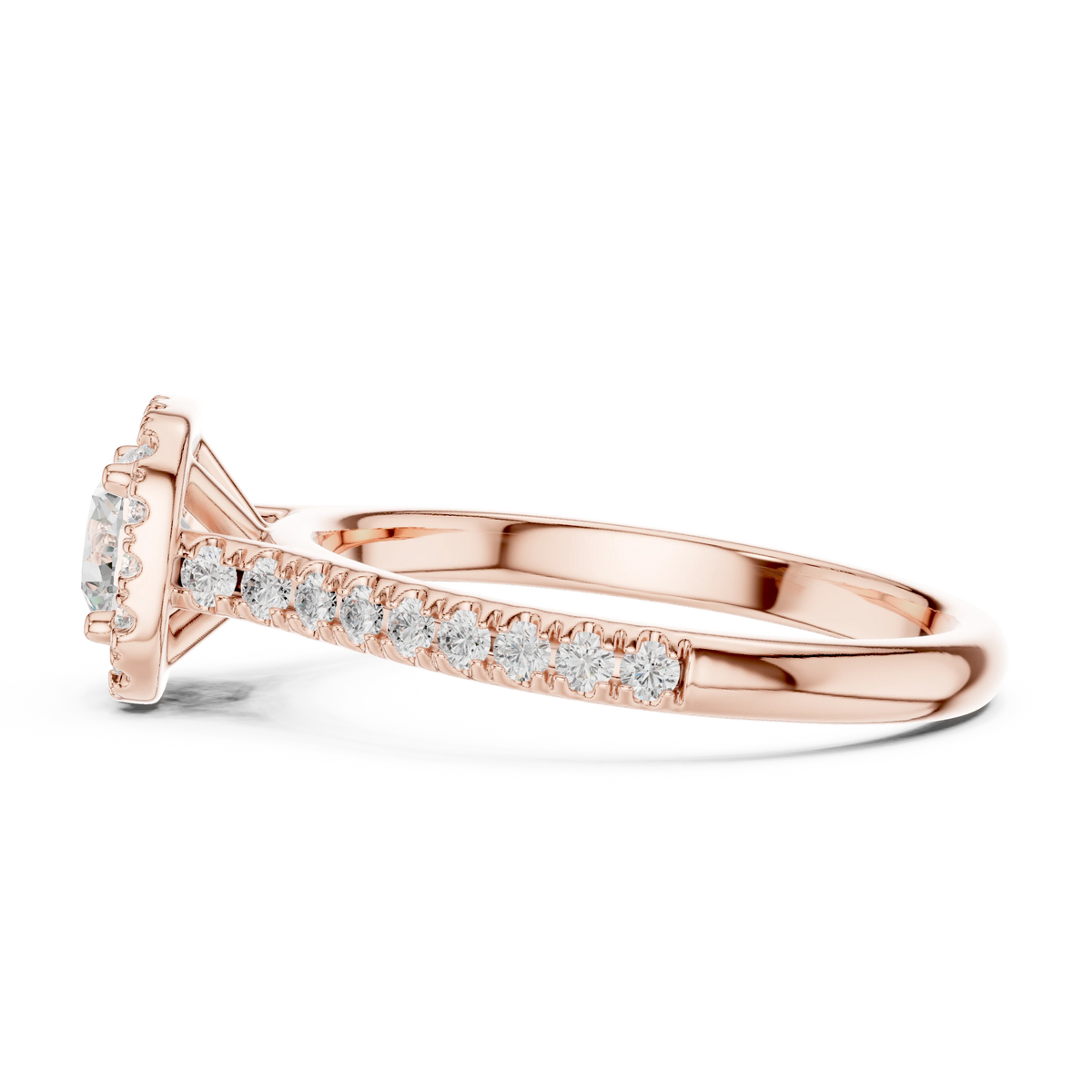 Classic Cushion Halo Pavé Moissanite Engagement Ring in rose 925 sterling silver, view 3