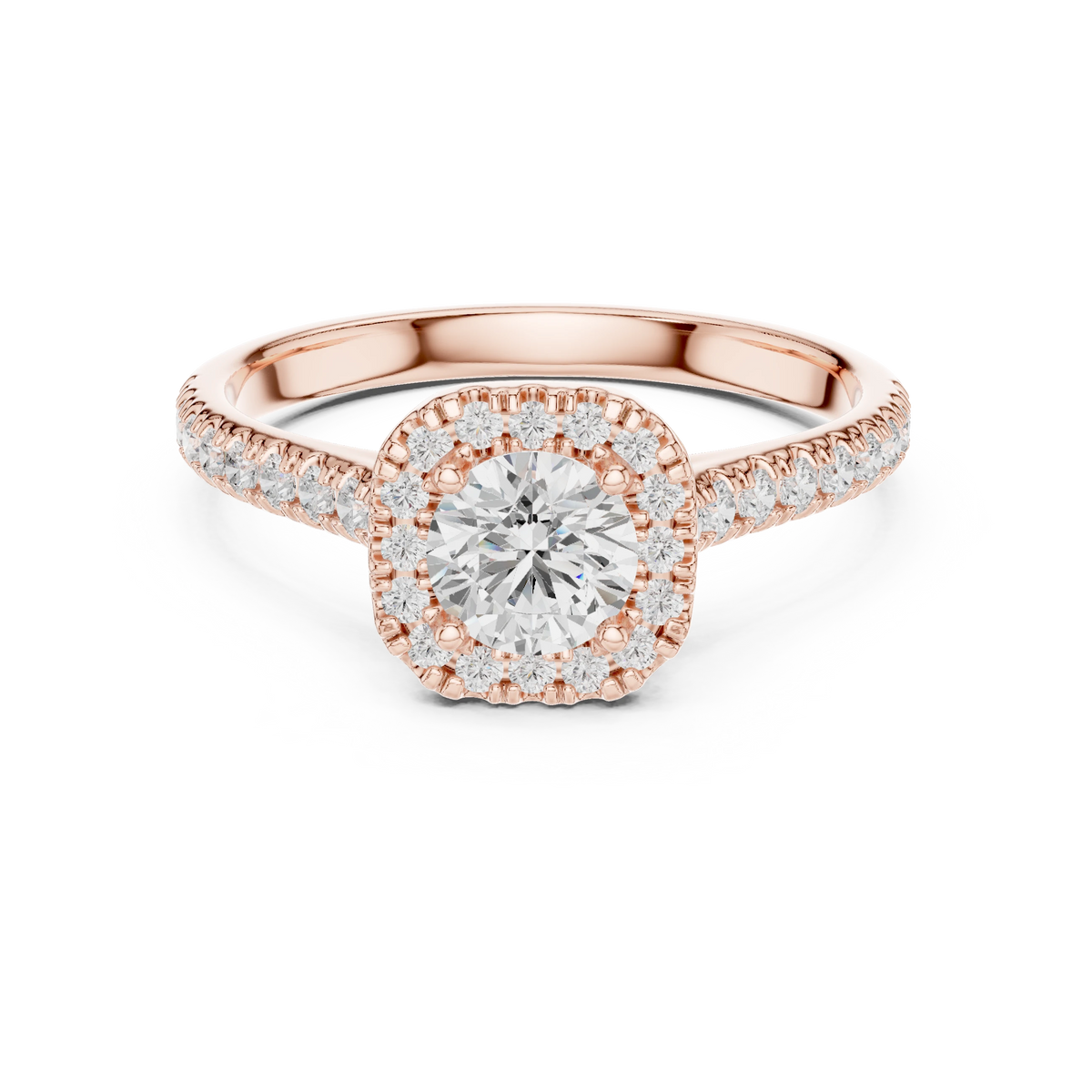 Classic Cushion Halo Pavé Moissanite Engagement Ring in rose 925 sterling silver, view 4