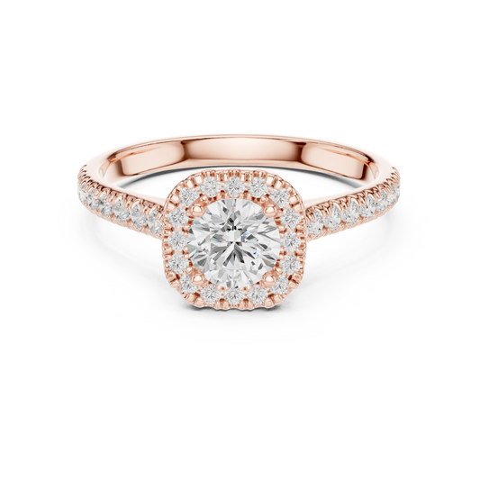 Classic Cushion Halo Pavé Moissanite Engagement Ring in rose 925 sterling silver, view 4