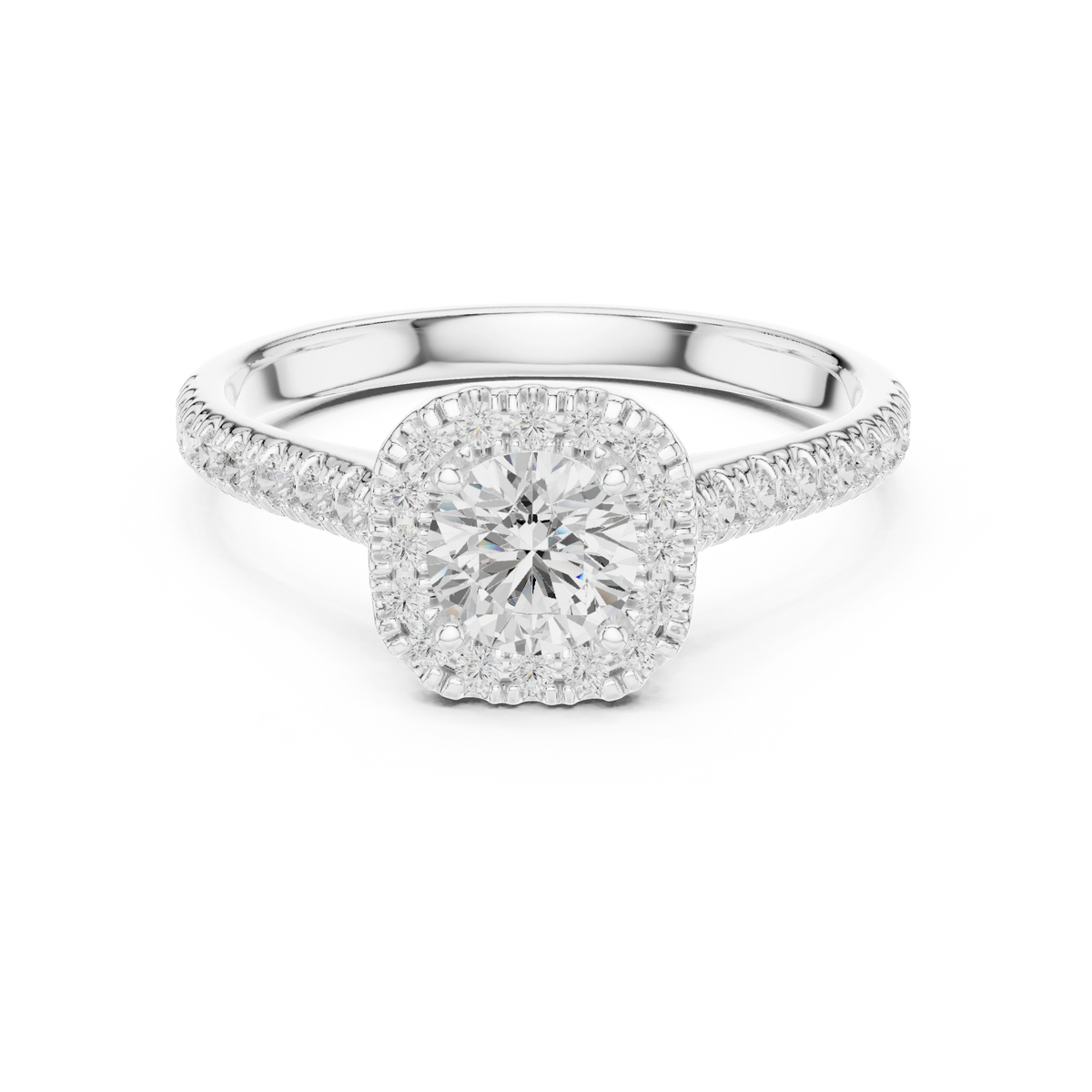 Classic Cushion Halo Pavé Moissanite Engagement Ring in white 925 sterling silver, view 4