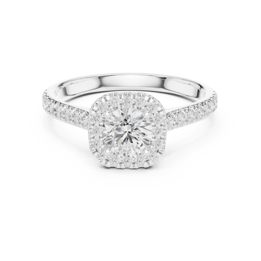 Classic Cushion Halo Pavé Moissanite Engagement Ring in white 925 sterling silver, view 4