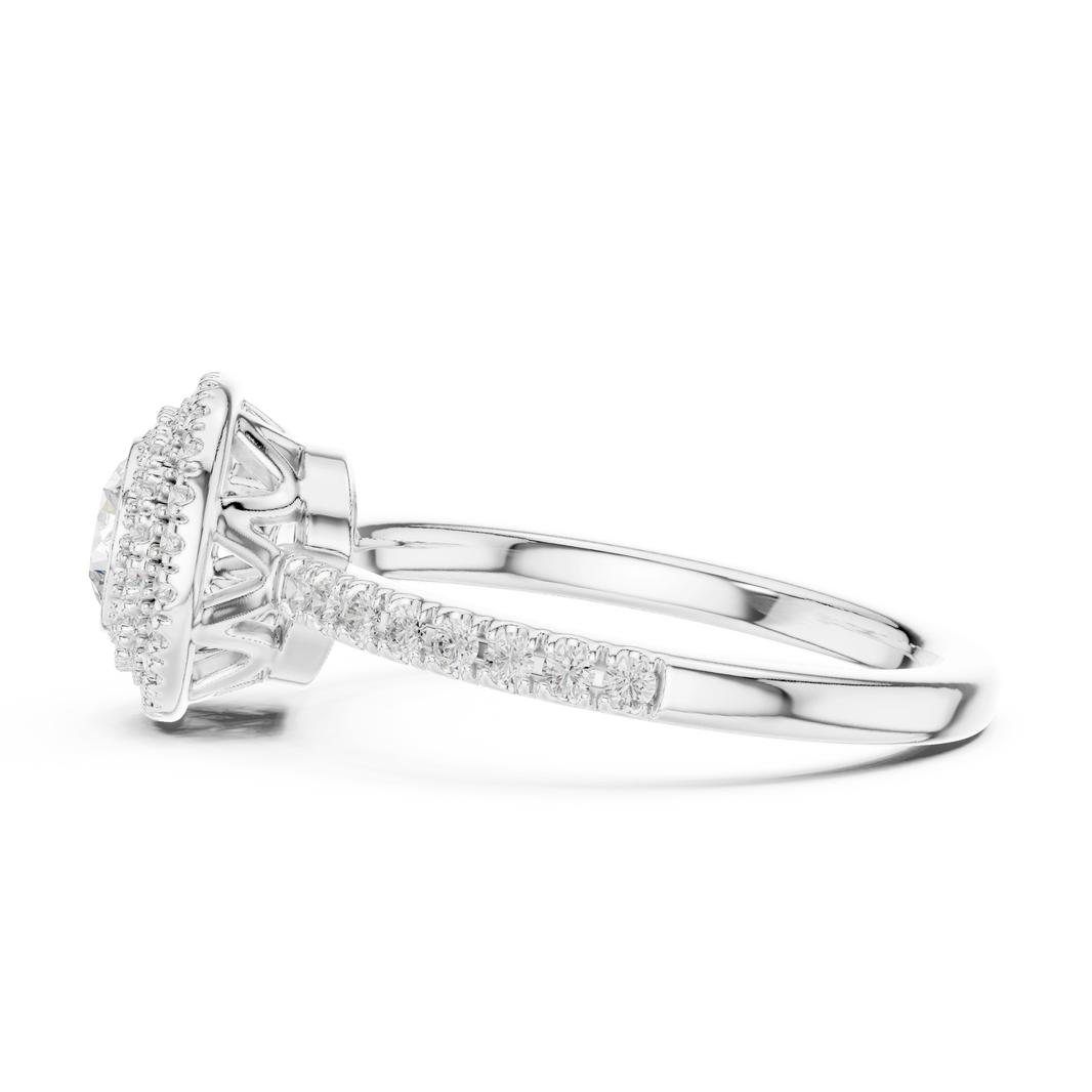 Bezel Set Round Double Halo Moissanite Engagement Ring in white 925 sterling silver, view 3