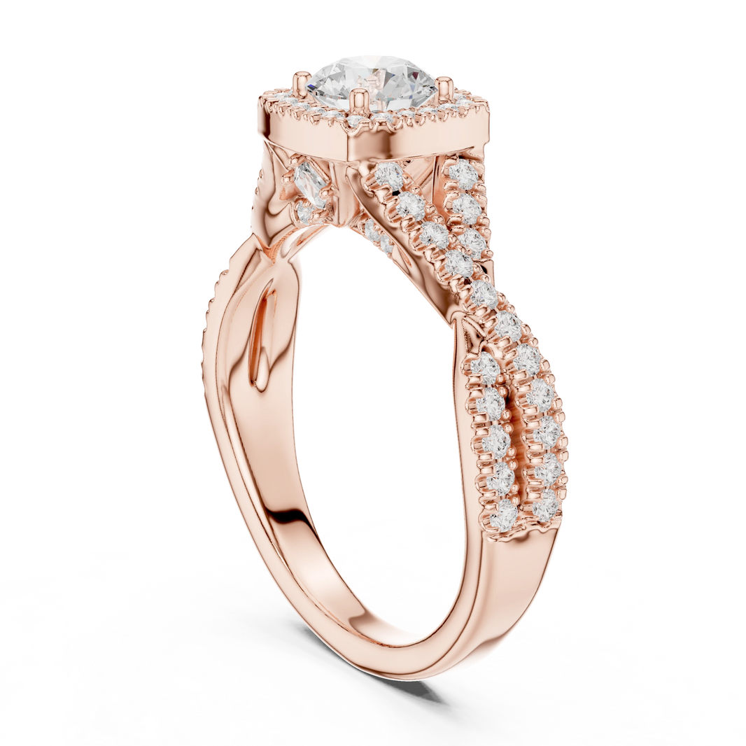Cushion Halo Infinity Twist Pavé Moissanite Engagement Ring in rose 925 sterling silver, view 1