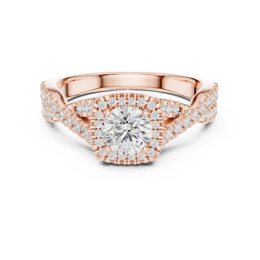 Cushion Halo Infinity Twist Pavé Moissanite Engagement Ring in rose 925 sterling silver, view 4