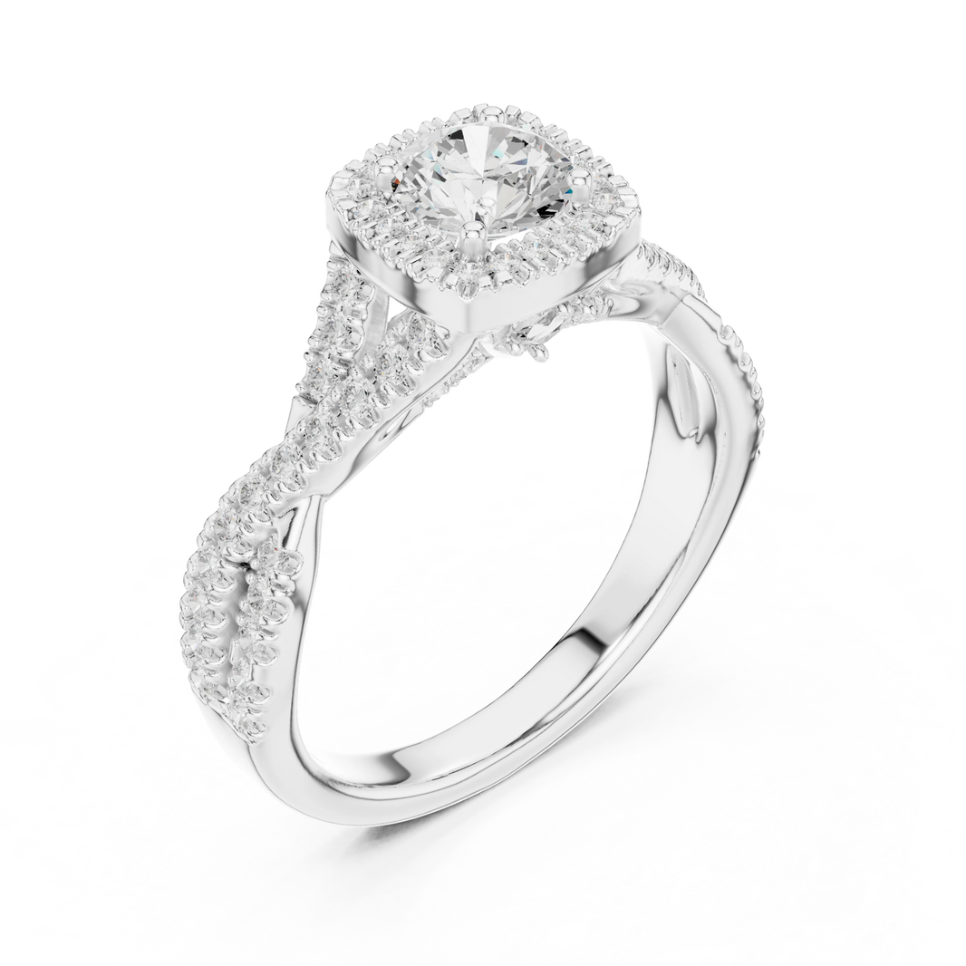 Cushion Halo Infinity Twist Pavé Moissanite Engagement Ring in white 925 sterling silver, view 2