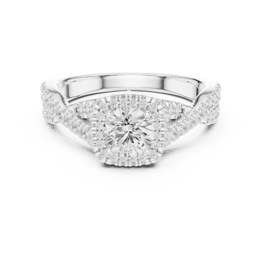 Cushion Halo Infinity Twist Pavé Moissanite Engagement Ring in white 925 sterling silver, view 4