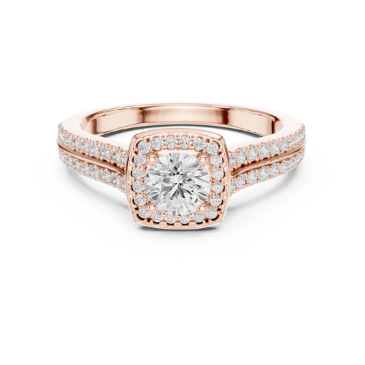 Cushion Halo Double Row Pavé Moissanite Engagement Ring in rose 925 sterling silver, view 4