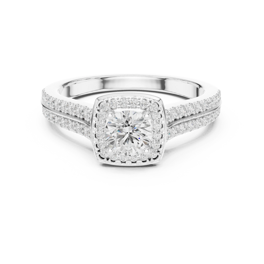 Cushion Halo Double Row Pavé Moissanite Engagement Ring in white 925 sterling silver, view 4