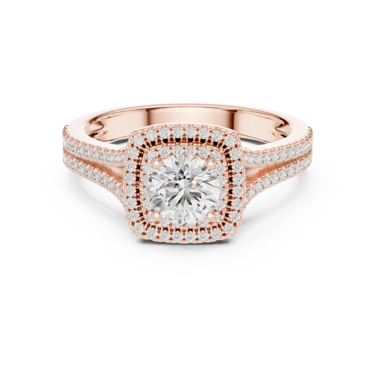 Square Cushion Double Halo Split Shank Moissanite Ring in rose 925 sterling silver, view 4