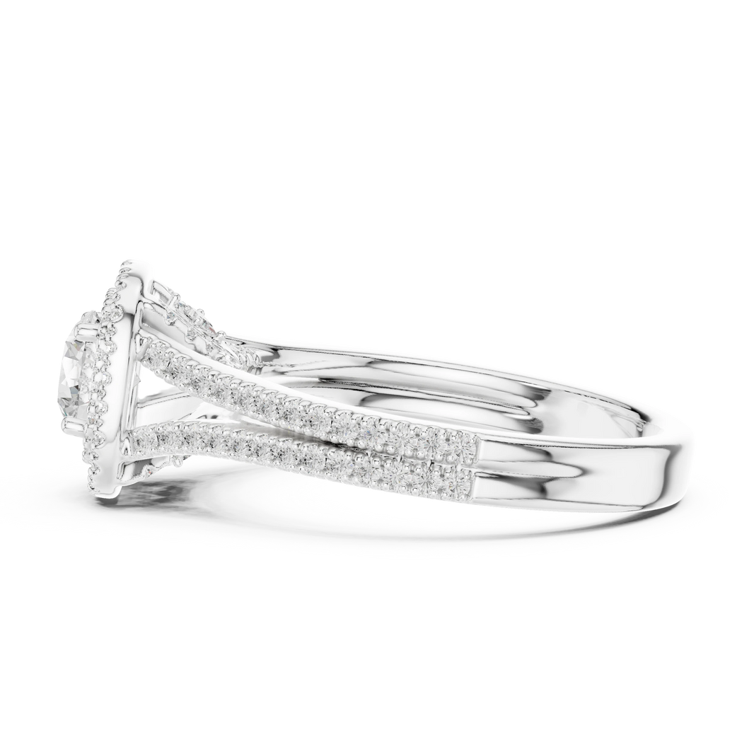 Round in Cushion Double Halo Split Shank Moissanite Ring in white 925 sterling silver, view 3