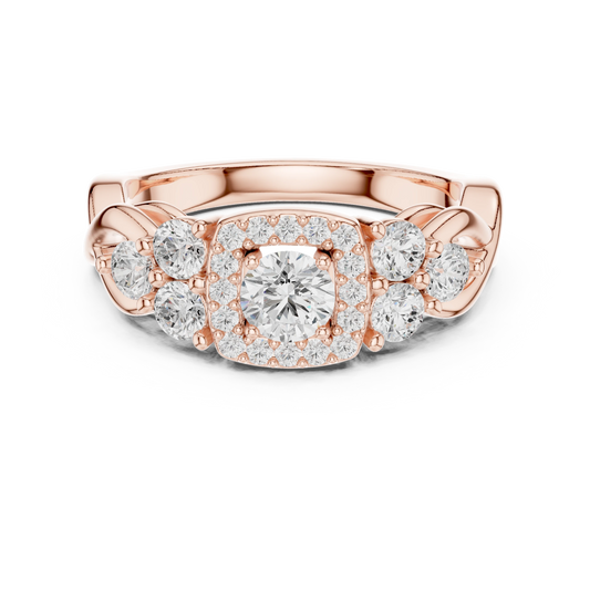 Cushion Halo Six Side Stone Twist Moissanite Engagement Ring in rose 925 sterling silver, view 4