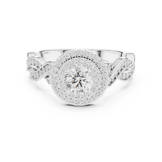 Round Double Halo Braided Pavé Moissanite Engagement Ring in white 925 sterling silver, view 4