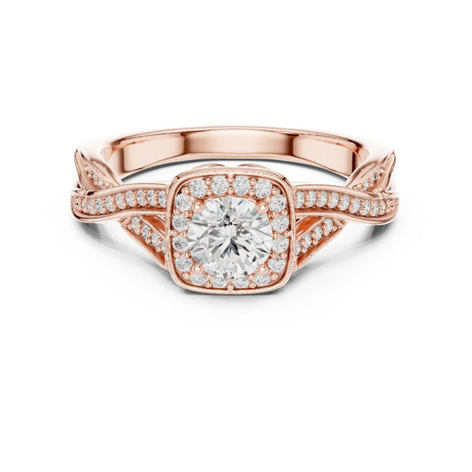 Cushion Halo Leaf Twist Pavé Moissanite Engagement Ring in rose 925 sterling silver, view 4
