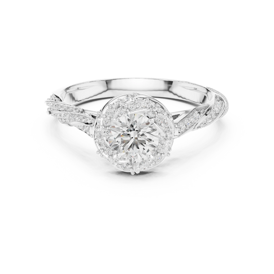 Round Halo Rope Twist Pavé Moissanite Engagement Ring in white 925 sterling silver, view 4