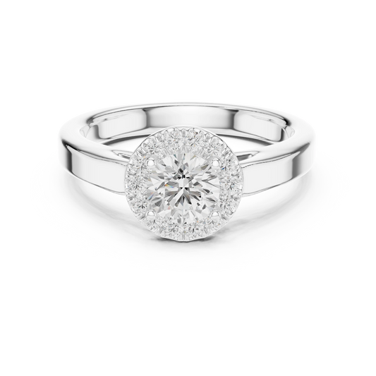 Round Halo Polished Cathedral Moissanite Engagement Ring in white 925 sterling silver, view 4