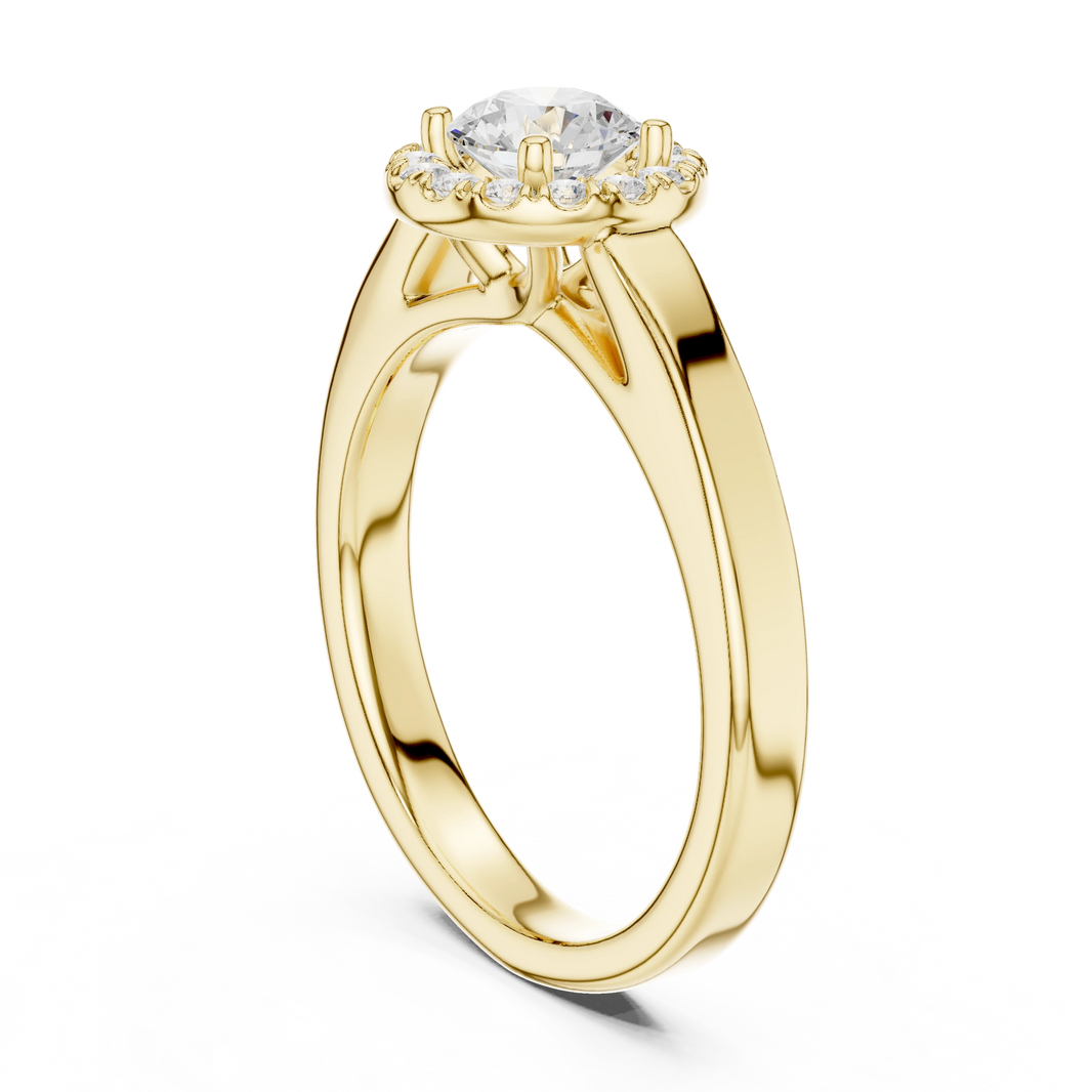 Round Halo Polished Cathedral Moissanite Engagement Ring in yellow 925 sterling silver, view 1