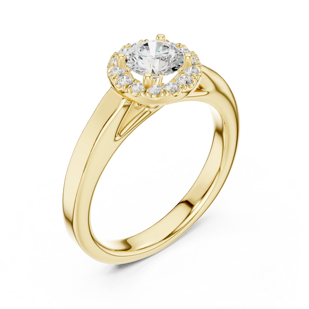 Round Halo Polished Cathedral Moissanite Engagement Ring in yellow 925 sterling silver, view 2