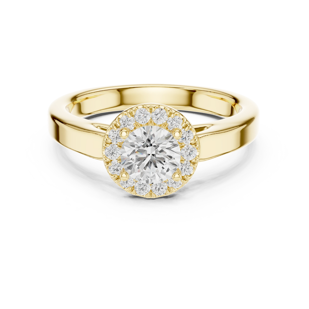 Round Halo Polished Cathedral Moissanite Engagement Ring in yellow 925 sterling silver, view 4