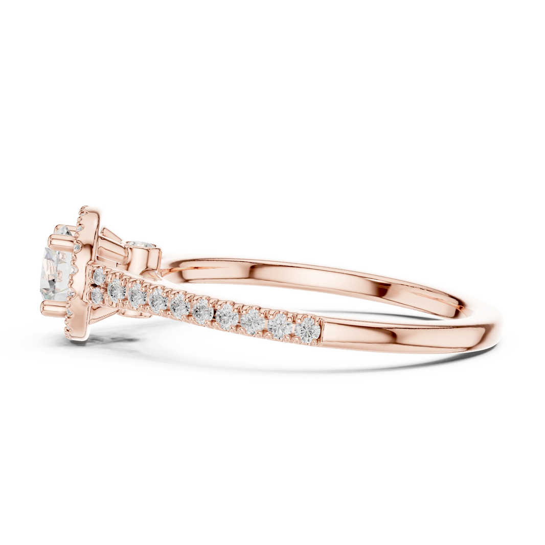 Round Halo Peekaboo Pavé Moissanite Engagement Ring in rose 925 sterling silver, view 3