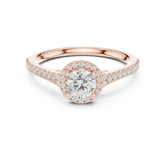 Round Halo Peekaboo Pavé Moissanite Engagement Ring in rose 925 sterling silver, view 4