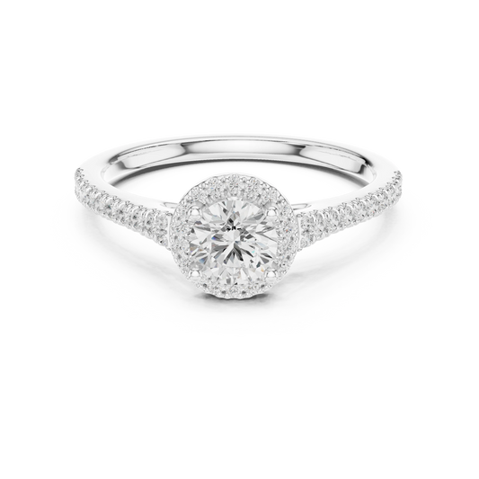 Round Halo Peekaboo Pavé Moissanite Engagement Ring in white 925 sterling silver, view 4