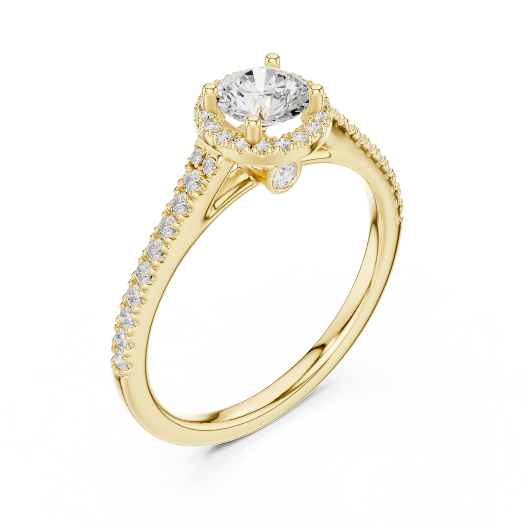 Round Halo Peekaboo Pavé Moissanite Engagement Ring in yellow 925 sterling silver, view 2