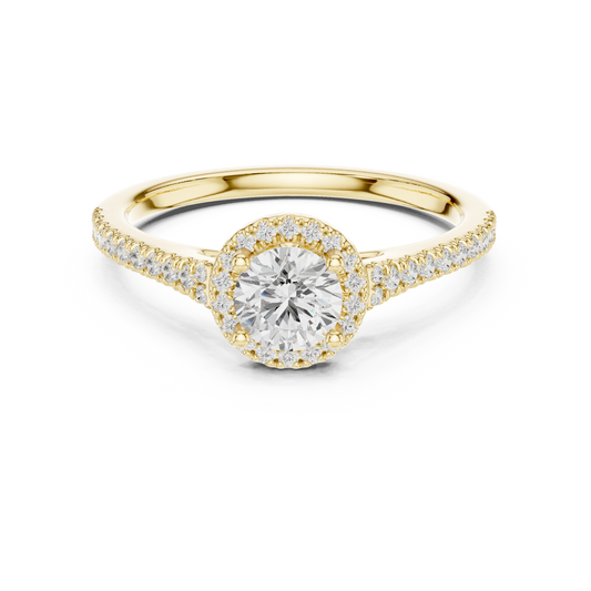 Round Halo Peekaboo Pavé Moissanite Engagement Ring in yellow 925 sterling silver, view 4