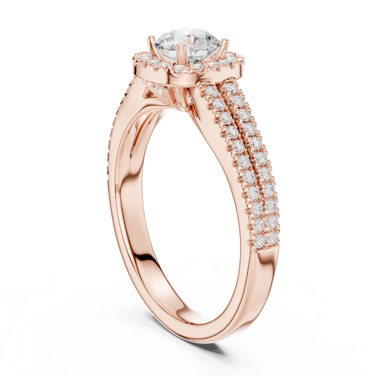 Scalloped Cushion Halo Double Row Moissanite Engagement Ring in rose 925 sterling silver, view 1