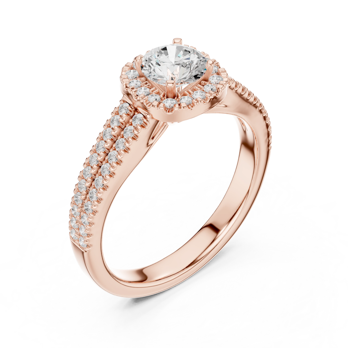 Scalloped Cushion Halo Double Row Moissanite Engagement Ring in rose 925 sterling silver, view 2