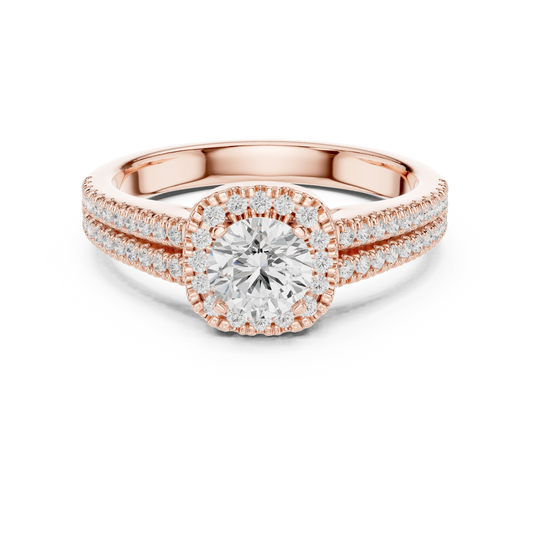 Scalloped Cushion Halo Double Row Moissanite Engagement Ring in rose 925 sterling silver, view 4