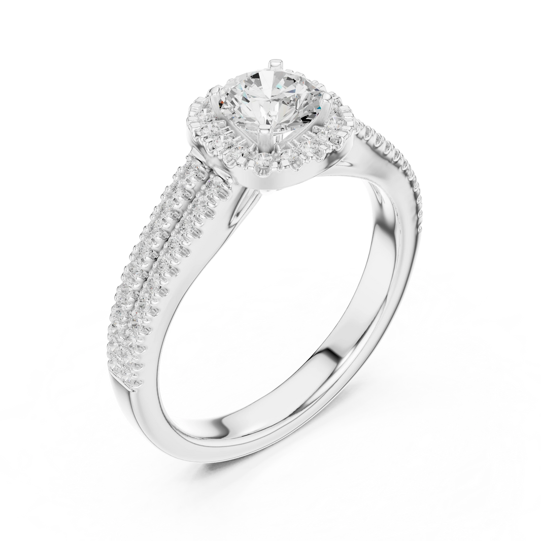Scalloped Cushion Halo Double Row Moissanite Engagement Ring in white 925 sterling silver, view 2