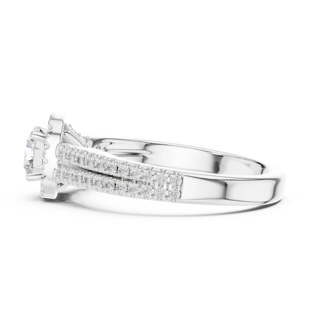 Scalloped Cushion Halo Double Row Moissanite Engagement Ring in white 925 sterling silver, view 3
