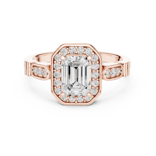 Emerald Cut Octagon Halo Art Deco Moissanite Engagement Ring in rose 925 sterling silver, view 4