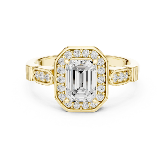 Emerald Cut Octagon Halo Art Deco Moissanite Engagement Ring in yellow 925 sterling silver, view 4